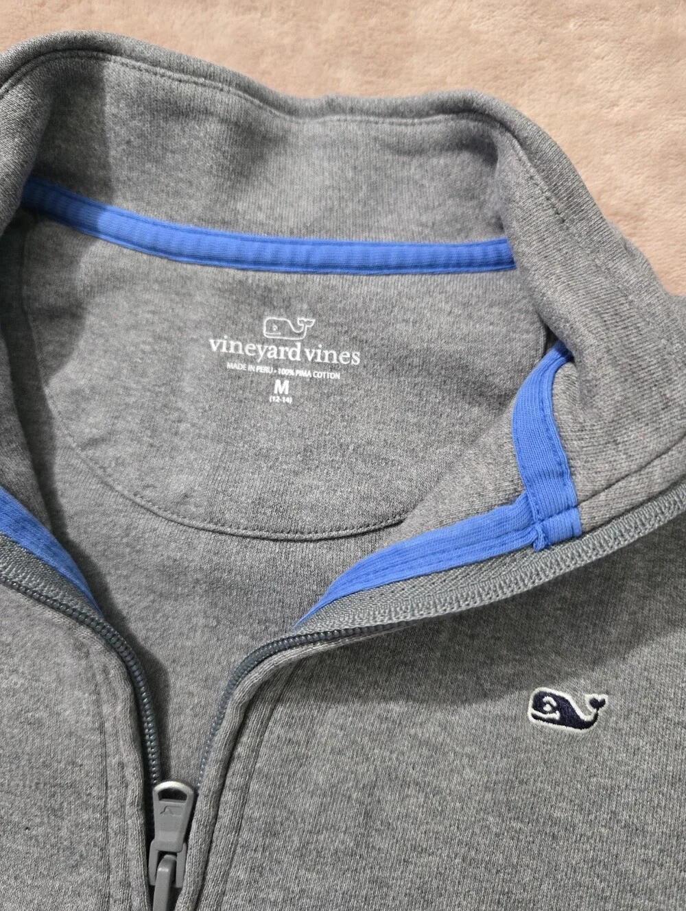 Vineyard Vines Boys Saltwater Quarter Zip Pullover Heather Grey Medium  12-14